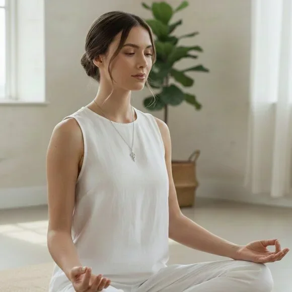 Lotus Flower Unalome Pendant Necklace Silver Tone NWOT - Picture 6 of 7